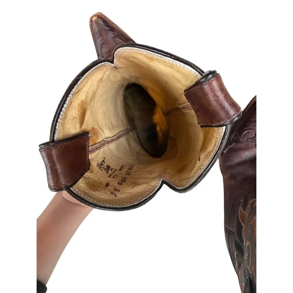 Tony Lama VF6005 Women's Clay Santa Fe Leather Cowboy Boots Size 7 B Snip Toe